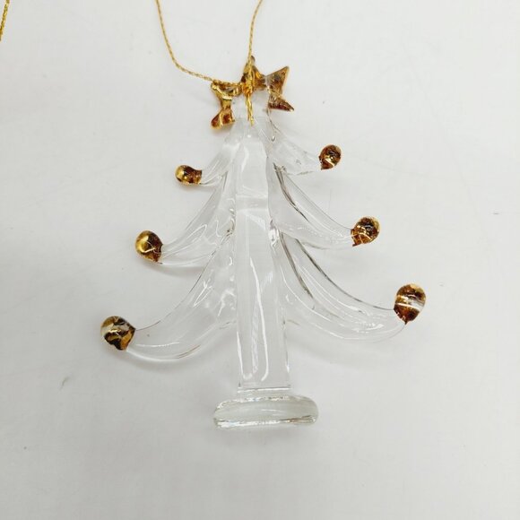 Holiday Living Ornaments Spun Glass Clear & Gold Candles & Trees Set Of 6 - Picture 2 of 8